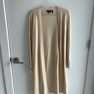 Theory Long Open-Front Cream Cardigan Sweater Cashmere